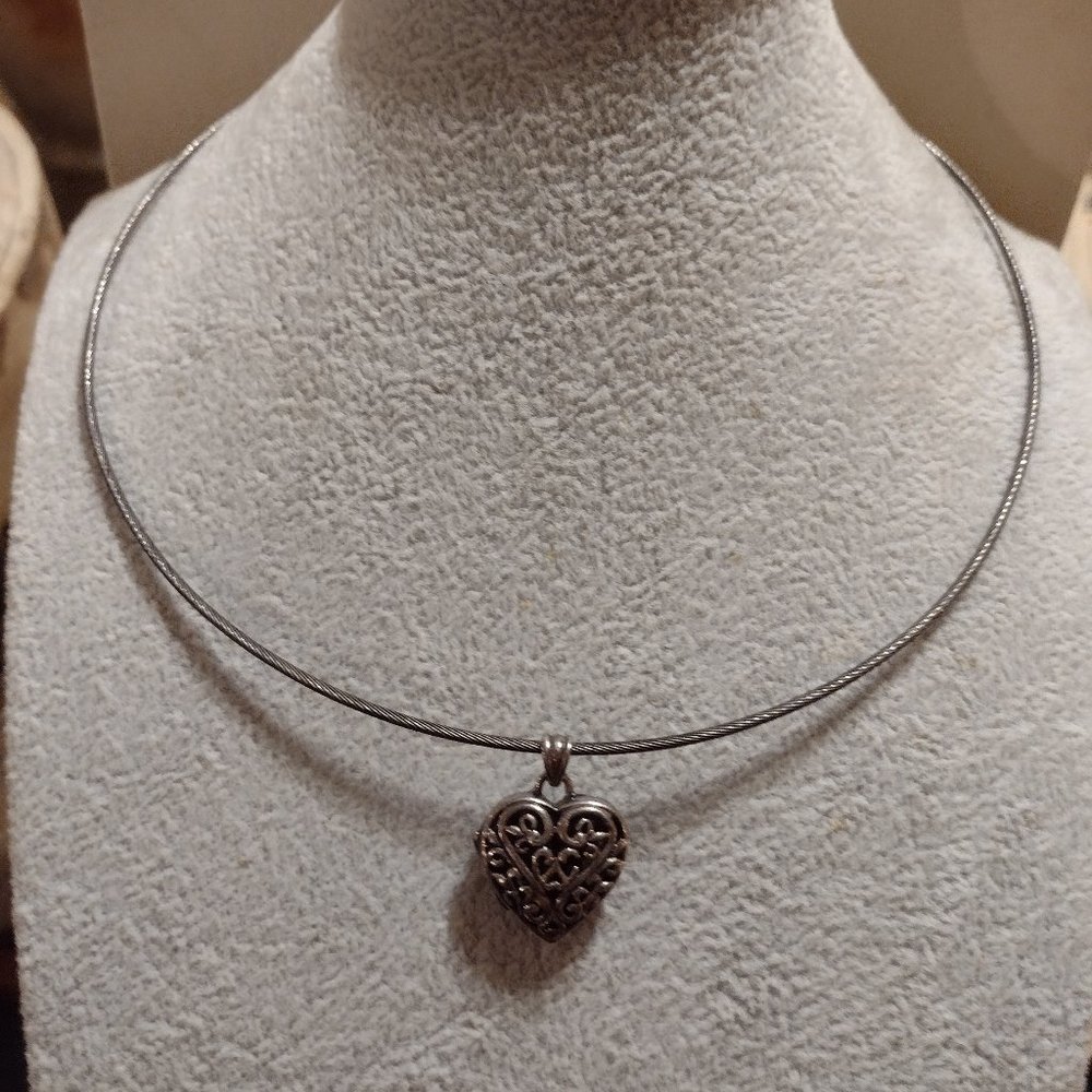 Sterling Silver Heart Pendant Choker